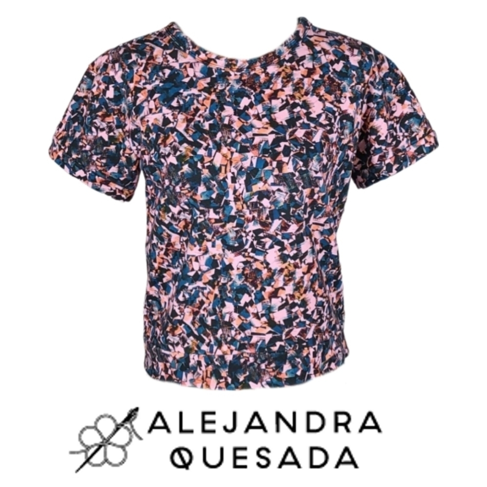 Mexican Designer Alejandra Quesada Art to Wear T-shirt Top Pink Teal Black, M